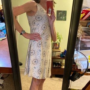 Loft Comfortable Knit Blue and Pink Paisley Midi Dress Size Small